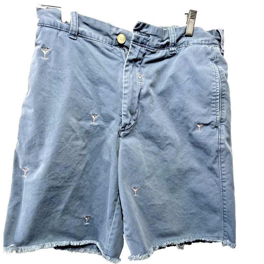 Vintage J.Crew Mens SIZE 31 Martini Embroidered Chino Shorts Blue Broken-in